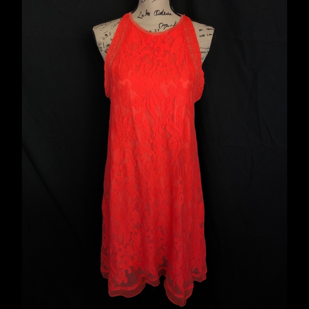 C&V L orange swing dress lace overlay dress boho